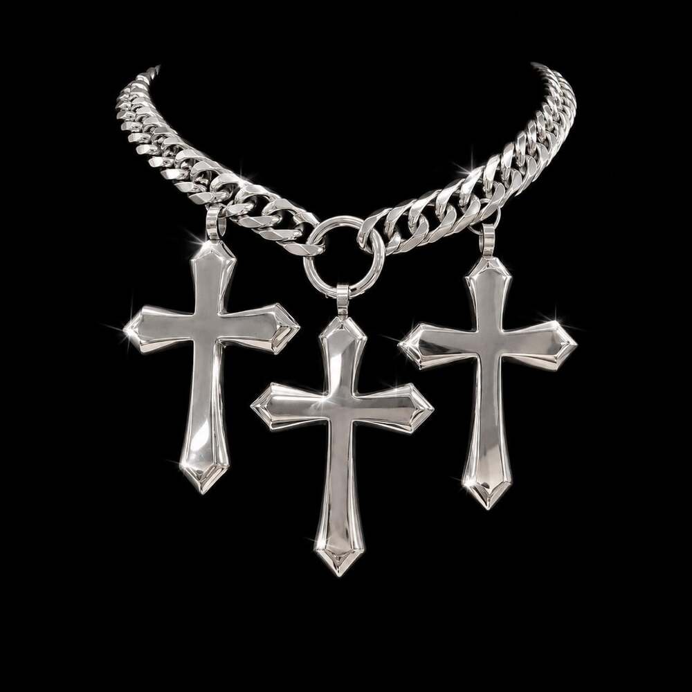 Title Silver Triple Cross Necklace 9 F 6 F